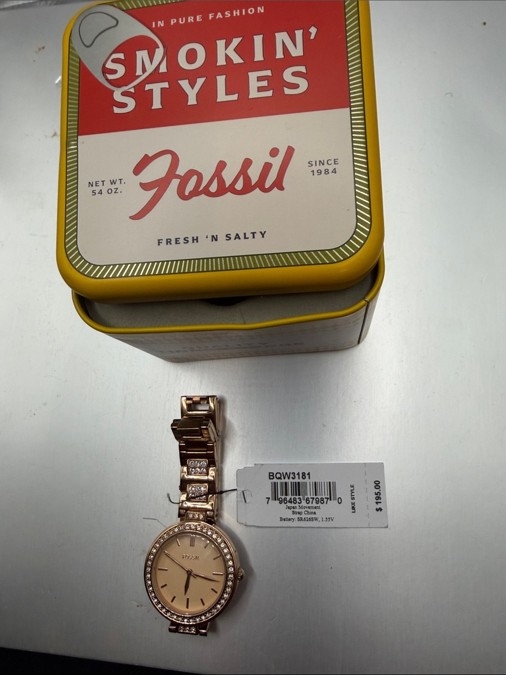 Fossil Rose Gold Tone Crystal-Accent Women's Bracelet Watch